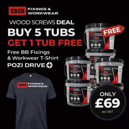 BB Torpedo Construction Woodscrews  (Pozi Drive) - Buy 5 Tubs + 1 Tub Free + Free BB Work T shirt