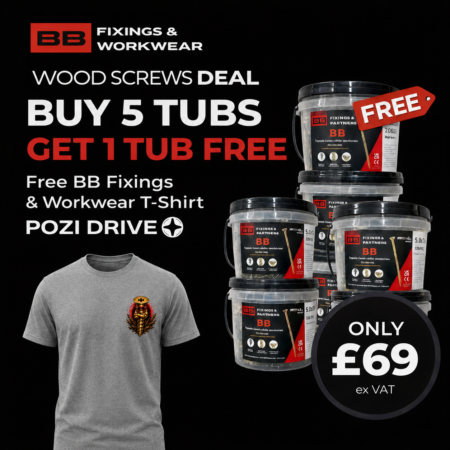 BB Torpedo Construction Woodscrews  (Pozi Drive) - Buy 5 Tubs + 1 Tub Free + Free BB Work T shirt